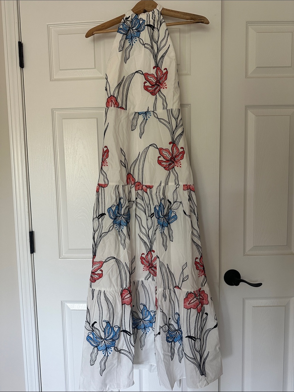 Milly White Maxi Dress with Blue and Red Floral Print
